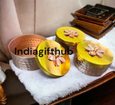 IndiaGiftHub Gold Plated Hammered Dry Fruit Box 4 inch with Lid (Round Shape), Return Gifts for Baby Shower, Serving Bowls/Box for parties